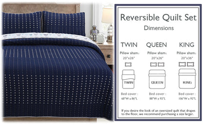 Summit Blues Snowy Alps Pike Winter Mountains Stripe Navy Blue Reversible Quilt Bedding Set