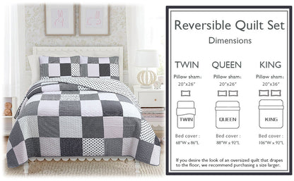Halftone Black White Subtle Pink Polka Dot Patchwork Cotton Quilt Bedding Set