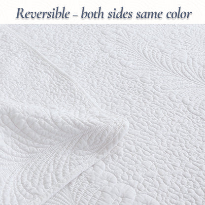 Classic Modern Palm Leaf Stitch Solid White 100% Cotton 3 Piece Quilt Bedding Set