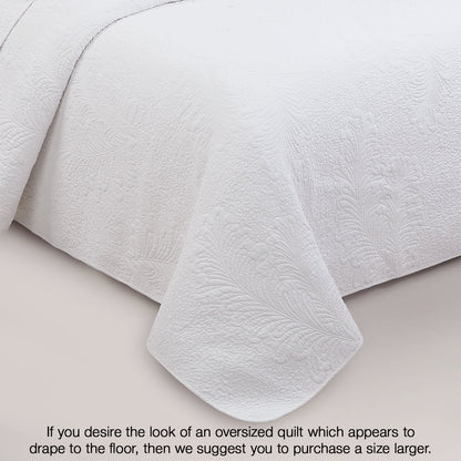 Classic Modern Palm Leaf Stitch Solid White 100% Cotton 3 Piece Quilt Bedding Set