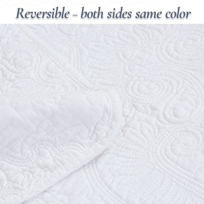 Classic Orient Damask Medallion Stitch Solid White 100% Cotton 3 Piece Quilt Bedding Set