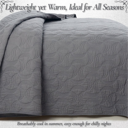 Solid Gray Spiral Swirl Pinwheel 3 Piece Cotton Quilt Bedding Set