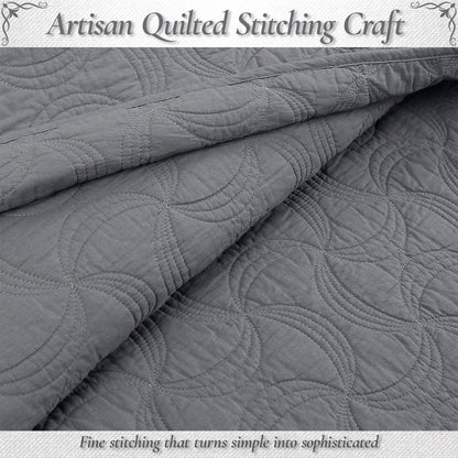 Solid Gray Spiral Swirl Pinwheel 3 Piece Cotton Quilt Bedding Set