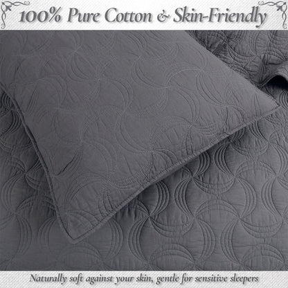 Solid Gray Spiral Swirl Pinwheel 3 Piece Cotton Quilt Bedding Set