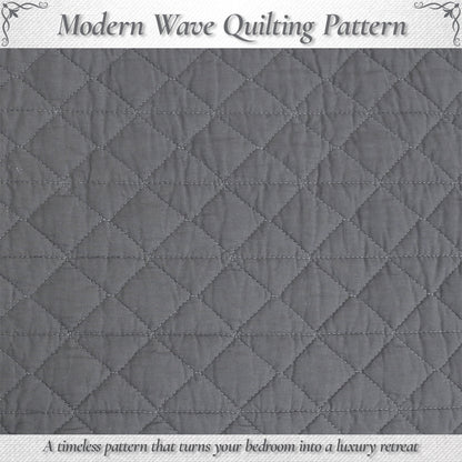Square Checkered Crisp Clean Solid Chic Gray 3 Piece Cotton Reversible Quilt Bedding Set