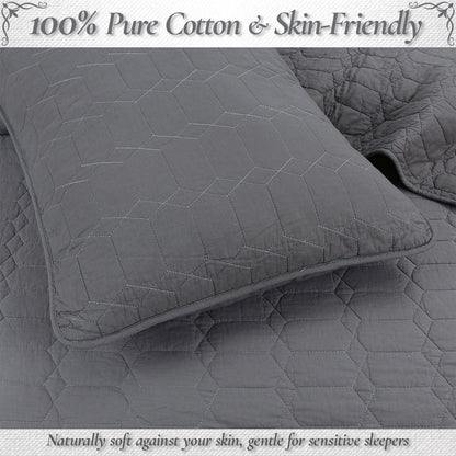 Diamond Honeycomb Solid Chic Gray 3 Piece Cotton Reversible Quilt Bedding Set
