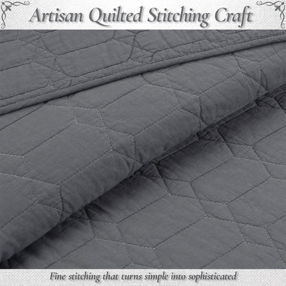 Diamond Honeycomb Solid Chic Gray 3 Piece Cotton Reversible Quilt Bedding Set