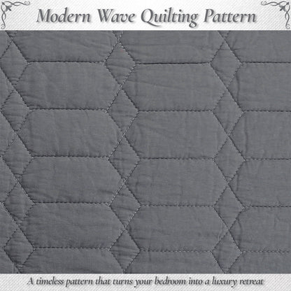 Diamond Honeycomb Solid Chic Gray 3 Piece Cotton Reversible Quilt Bedding Set