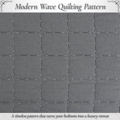Solid Chic Gray Square Gingham Checkered 3 Piece Cotton Reversible Quilt Bedding Set