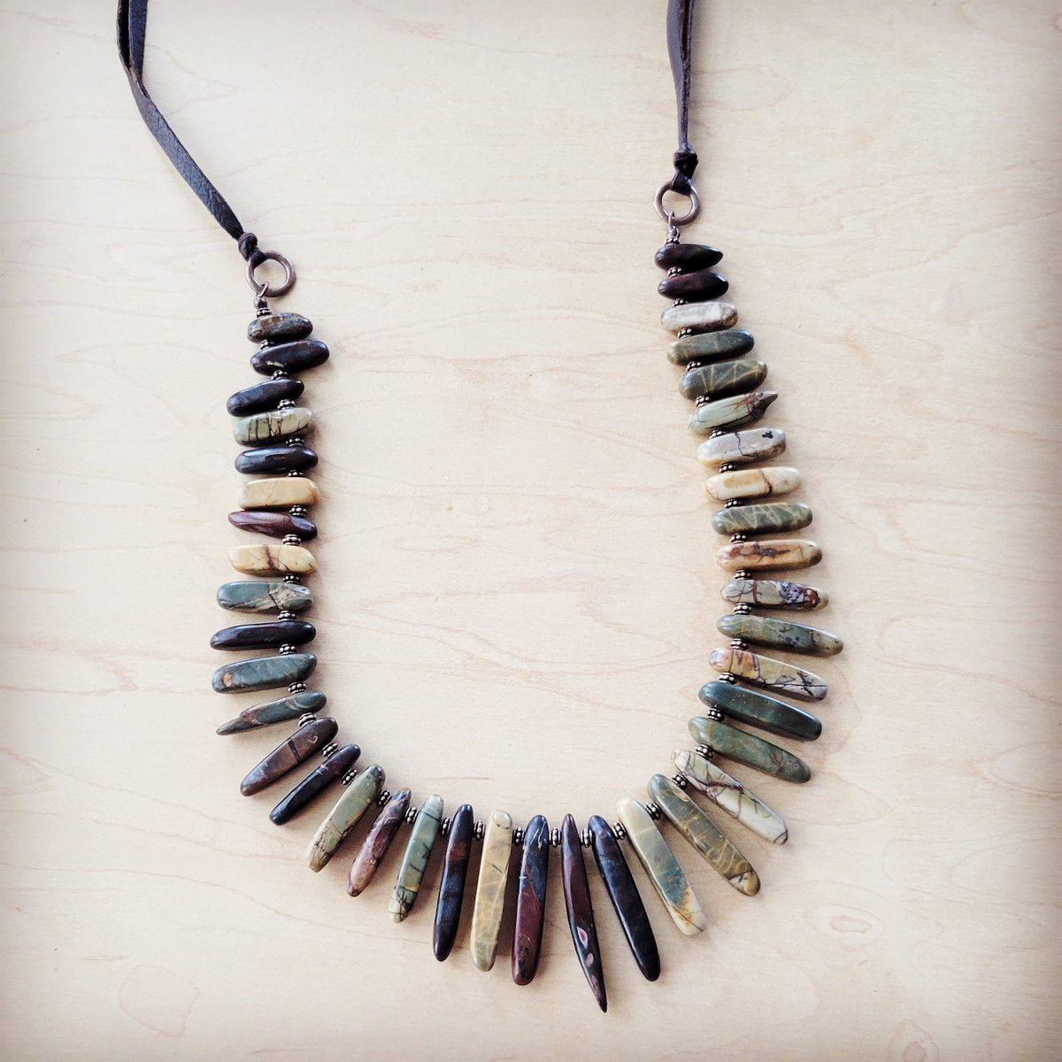 Picasso Jasper Slab Necklace w/ Genuine Leather Ties 261g