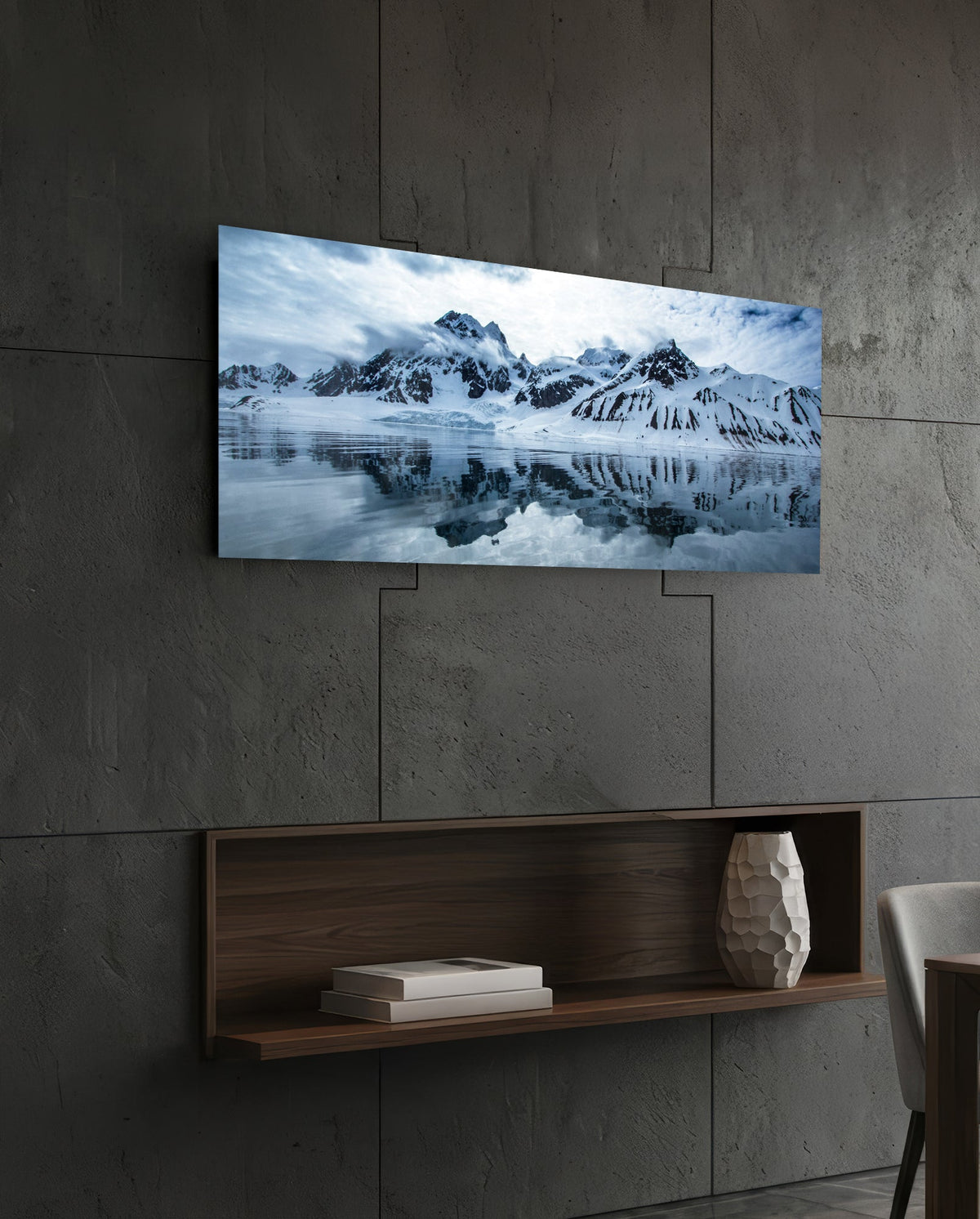 Snowy Mountain Glass Wall Art (36"x14")