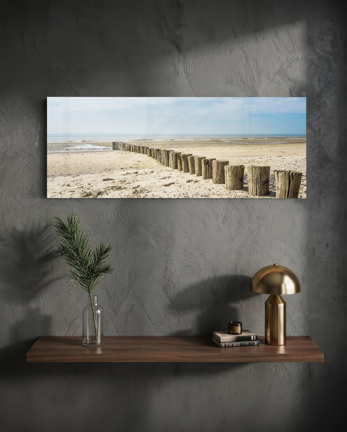 Weathered Wood Posts Pale Shore Glass Wall Art