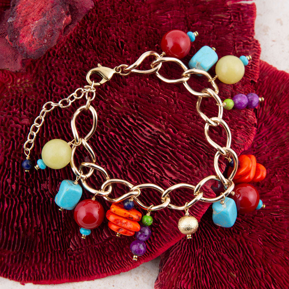 Zion Colorful Stone Charm Golden Bracelet Otarealm