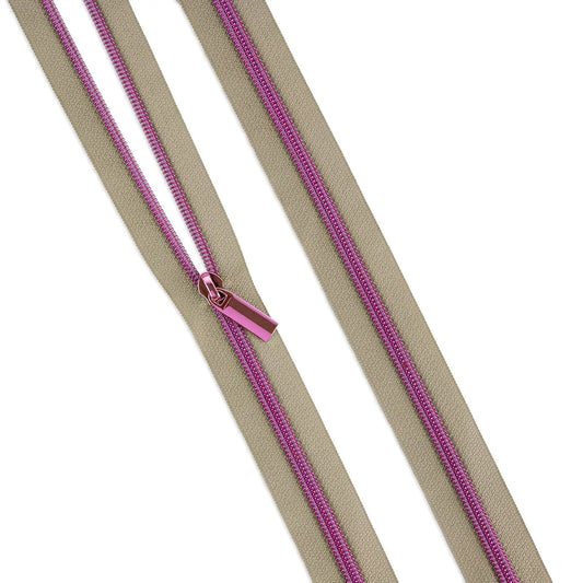 Beige #5 Nylon Tula Pink Coil Zipper 3yds and 9 Pulls