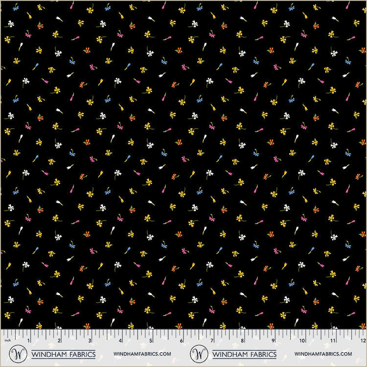 Black Floret Midnight Blooms Cotton 44"/45" Fabric Per Yard