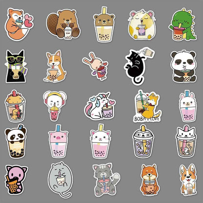 Waterproof Boba Sticker Pack – 50 Unique Bubble Tea Designs