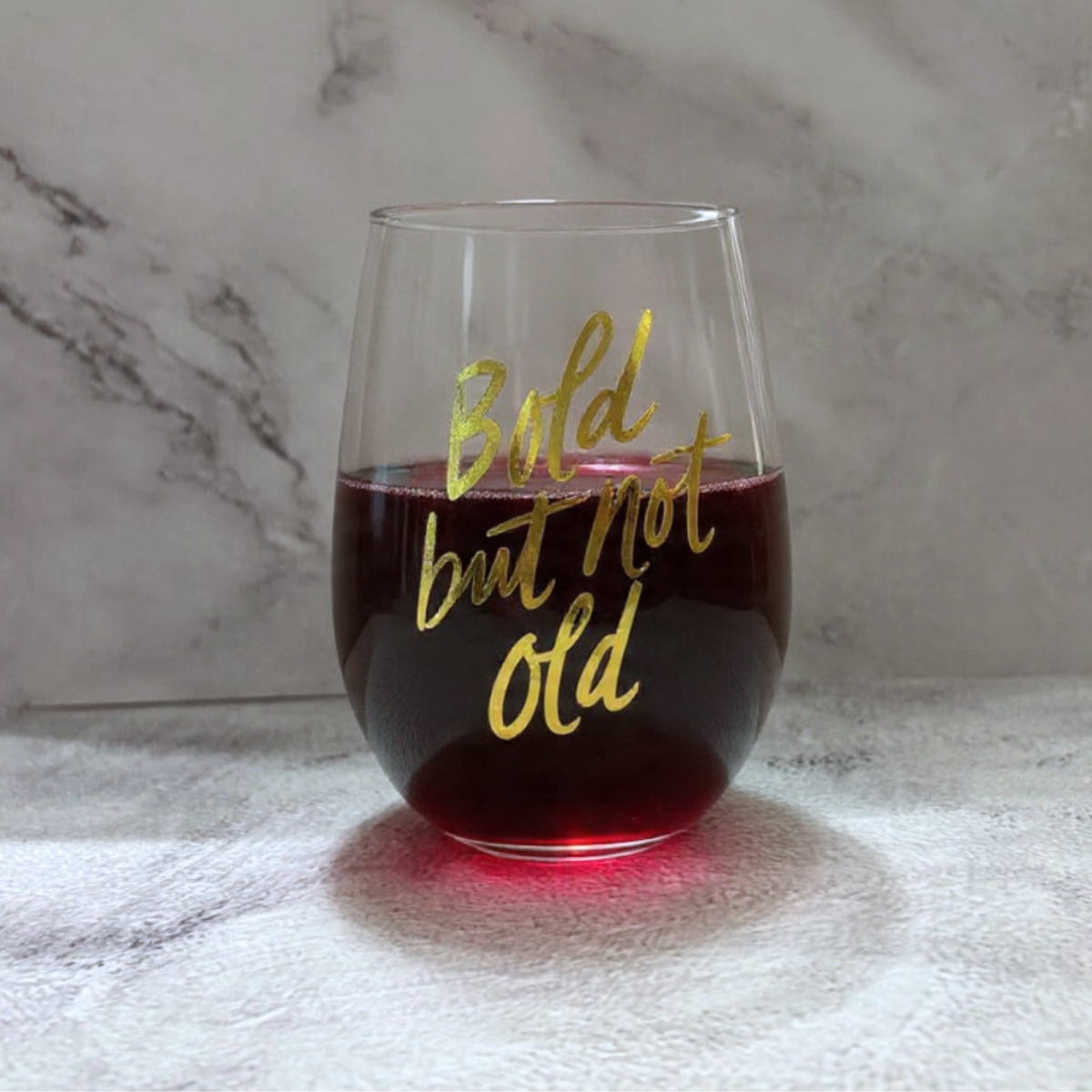 Bold But Not Old Stemless Wine Glass - Birthday or Retirement | Rainbow Glass | 20oz