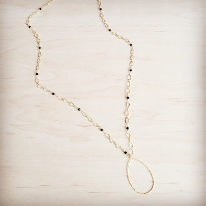 Black Faceted Beads on Gold Chain Necklace w/ Pendant 257kr