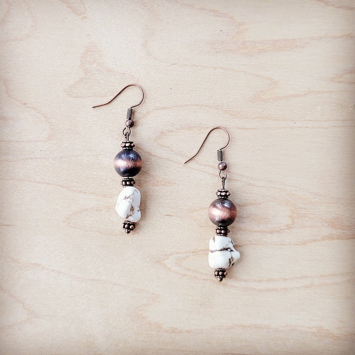 **Western White Turquoise w/ Copper Bead Drop Earring 200x