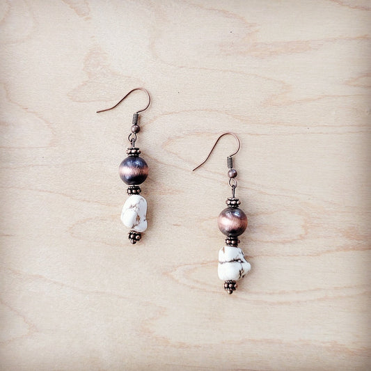 **Western White Turquoise w/ Copper Bead Drop Earring 200x