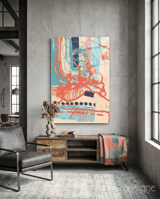Coral Doodle Lines Glass Wall Art