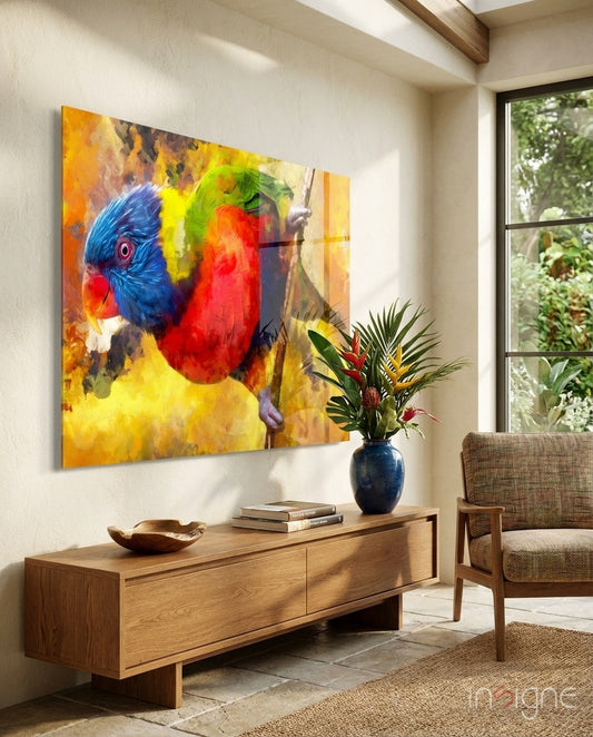 Rainbow Lorikeet Painting Glass Wall Art