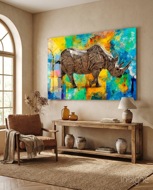 Colorful Abstract Rhino Glass Wall Art