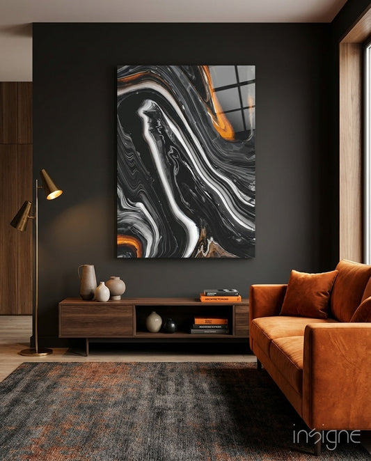Black Agate Orange Swirl Glass Wall Art
