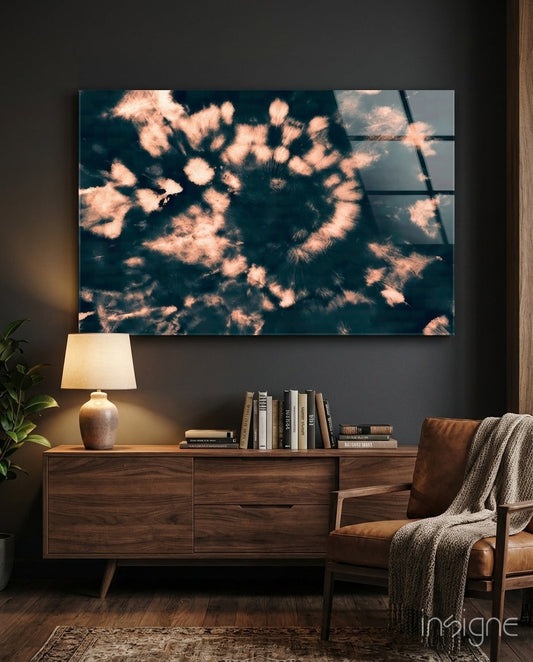 Peach Dandelion Spiral Navy Glass Wall Art