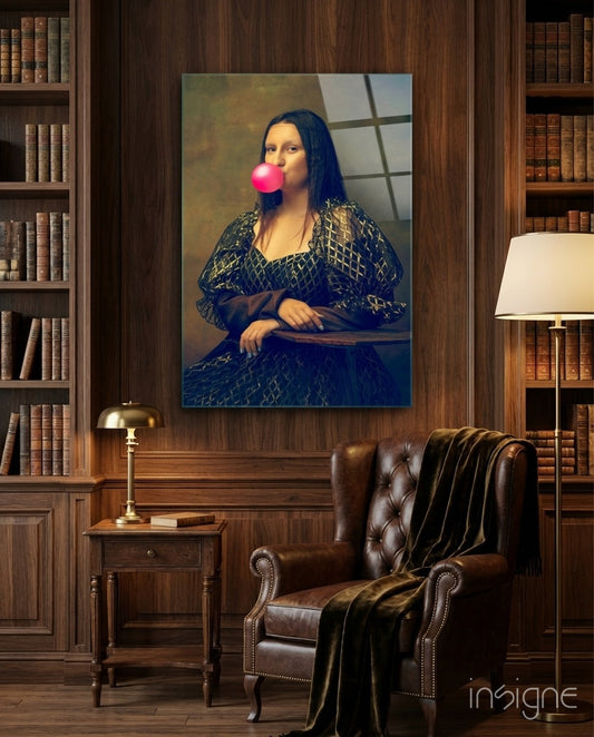 Pink Bubble Gum Renaissance Portrait Glass Wall Art