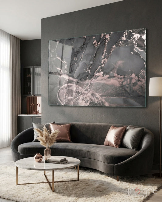Charcoal Rose Gold Marble Glass Wall Art