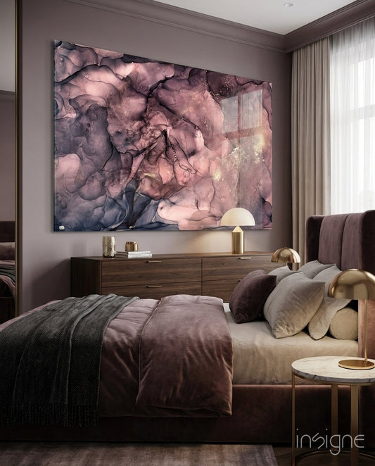 Dusky Mauve Ink Flow Glass Wall Art