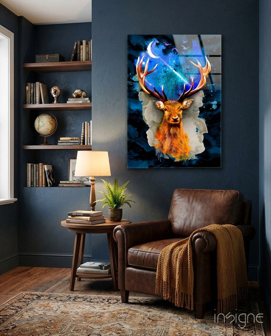 Cosmic Galaxy Antler Stag Glass Wall Art
