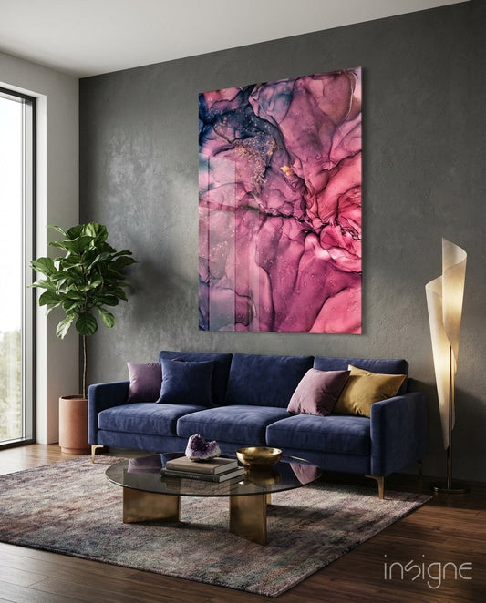 Magenta Pink Ink Bloom Glass Wall Art