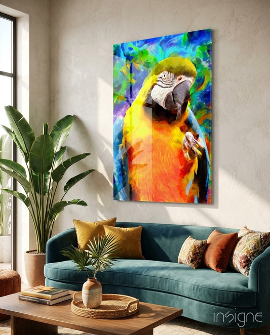 Painted Macaw Colorful Portrait Glass Wall Art