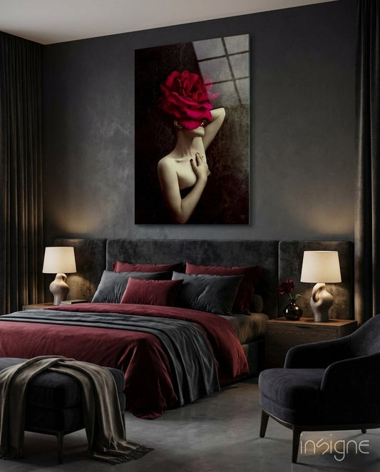 Rose And Woman Glass Wall Art