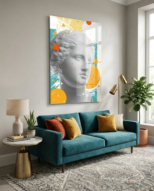 Orange Circles Venus Bust Glass Wall Art