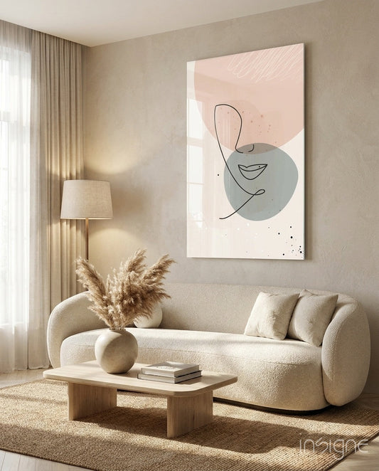 Blush Grey Circle Line Face Glass Wall Art