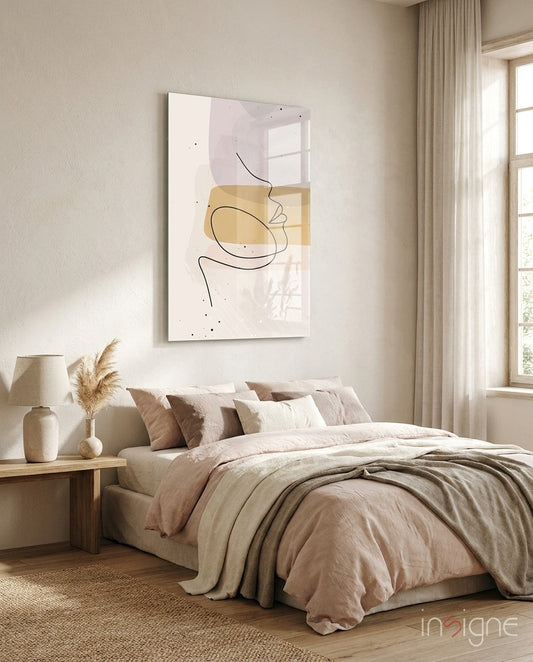 Lavender Gold Line Art Face Glass Wall Art