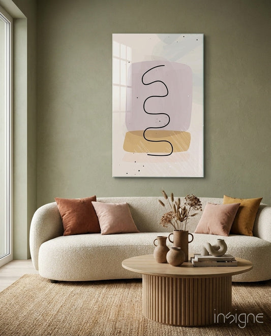 Lavender Mustard Squiggle Line Glass Wall Art