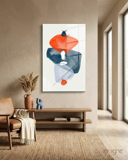 Orange Navy Watercolor Balance Glass Wall Art