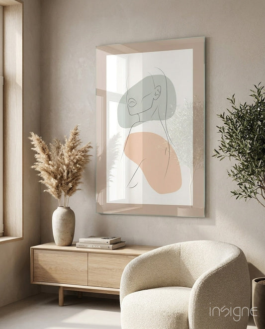 Sage Peach Line Portrait Glass Wall Art