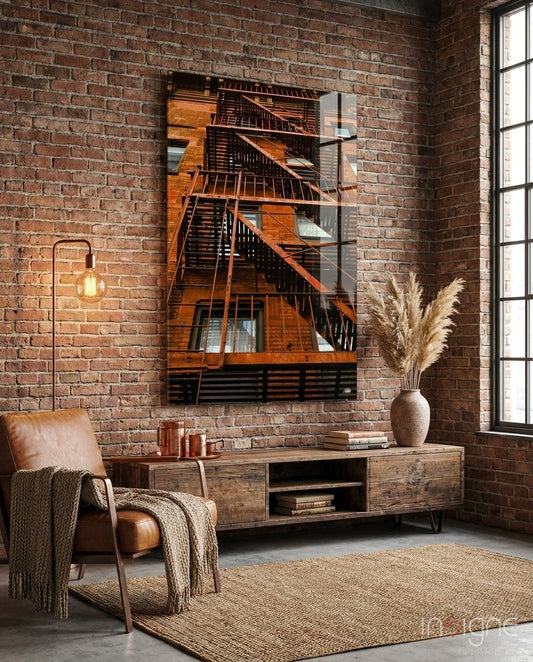 Orange Stairs Glass Wall Art
