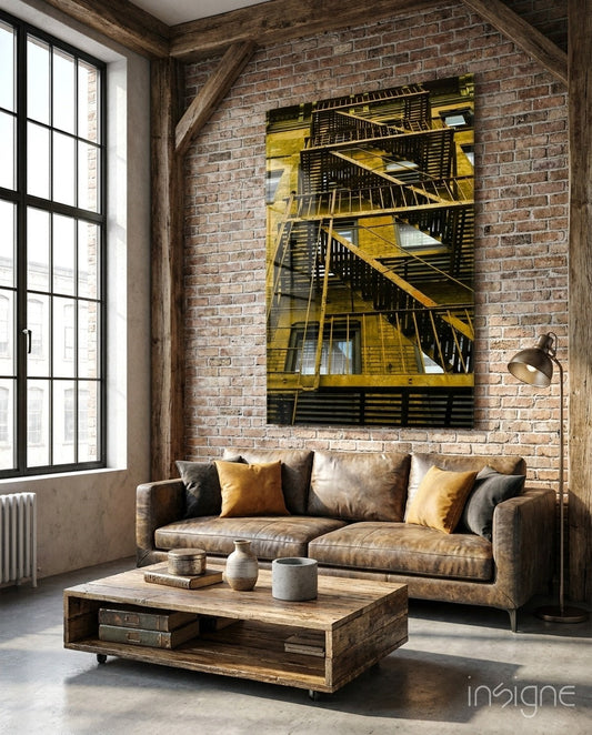 Yellow Stairs Glass Wall Art