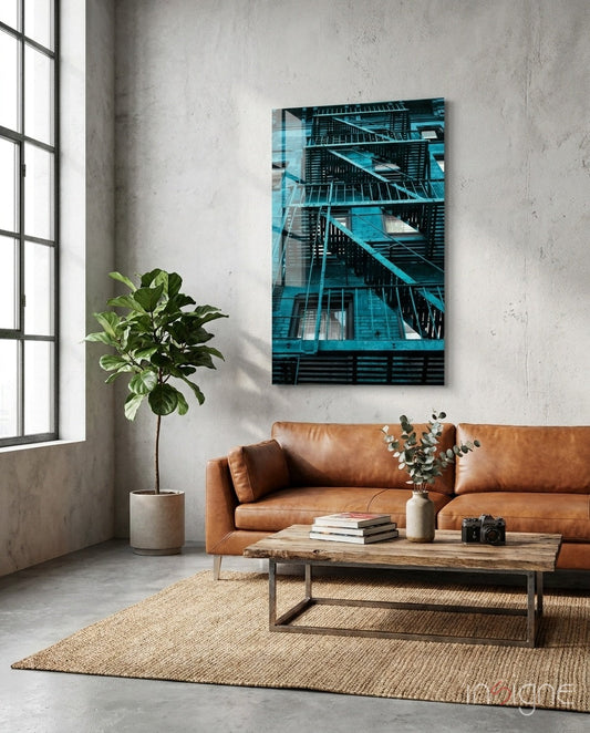 Blue Stairs Glass Wall Art