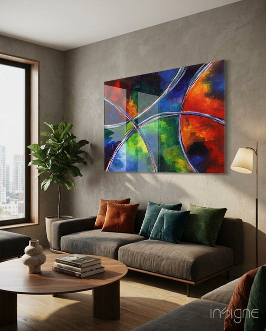 Rainbow Ribbon Circles Glass Wall Art
