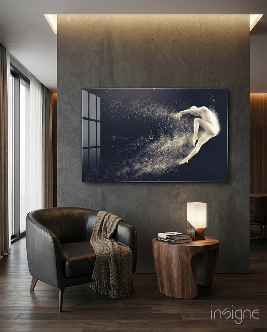 Leaping Dancer Dissolving Into Dust Glass Wall Art