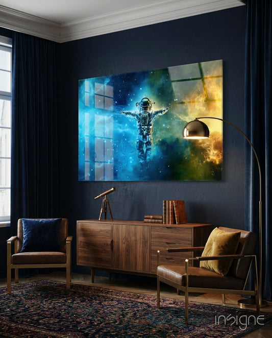 Arms Wide Nebula Astronaut Glass Wall Art