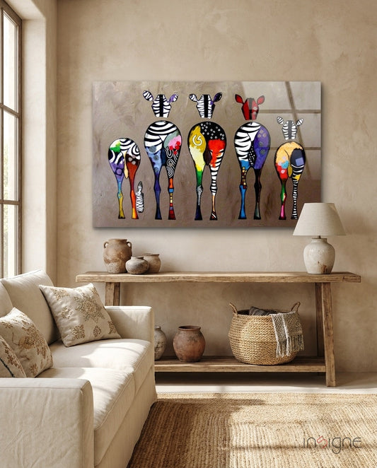 Colorful Zebras Glass Wall Art