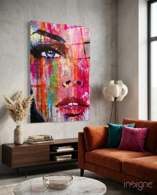 Pink Graffiti Pop Face Glass Wall Art